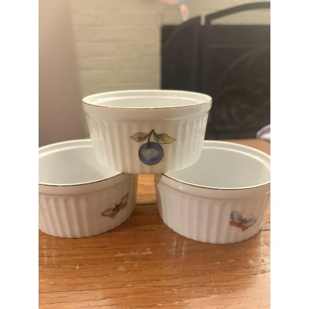 Andrea By Sadek Oven to Table Cookware 7334 Ramekins Peach Plum Butterflies (3)